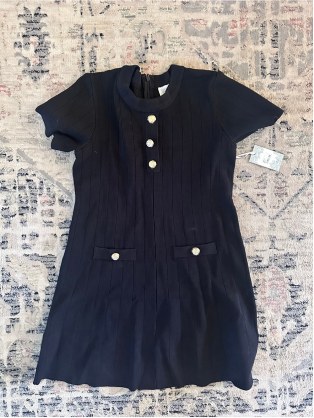 Hyacinth House Black Ribbed Mini Dress with Gold Buttons XL NWT